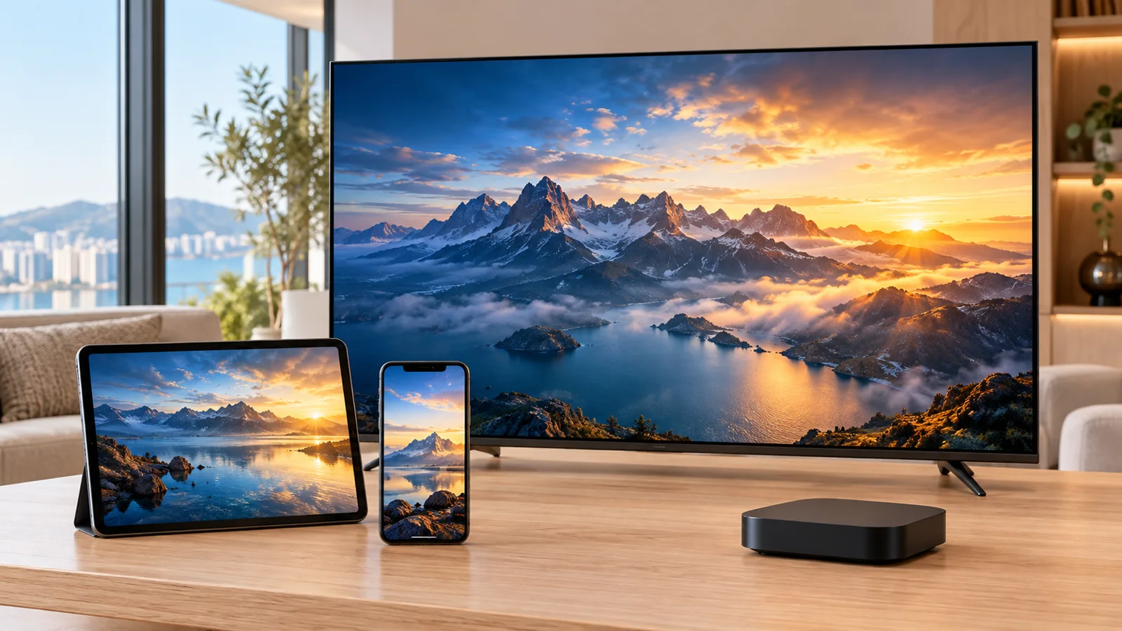 Fernseher, Tablet und Smartphone mit originellen Filmvorschauen