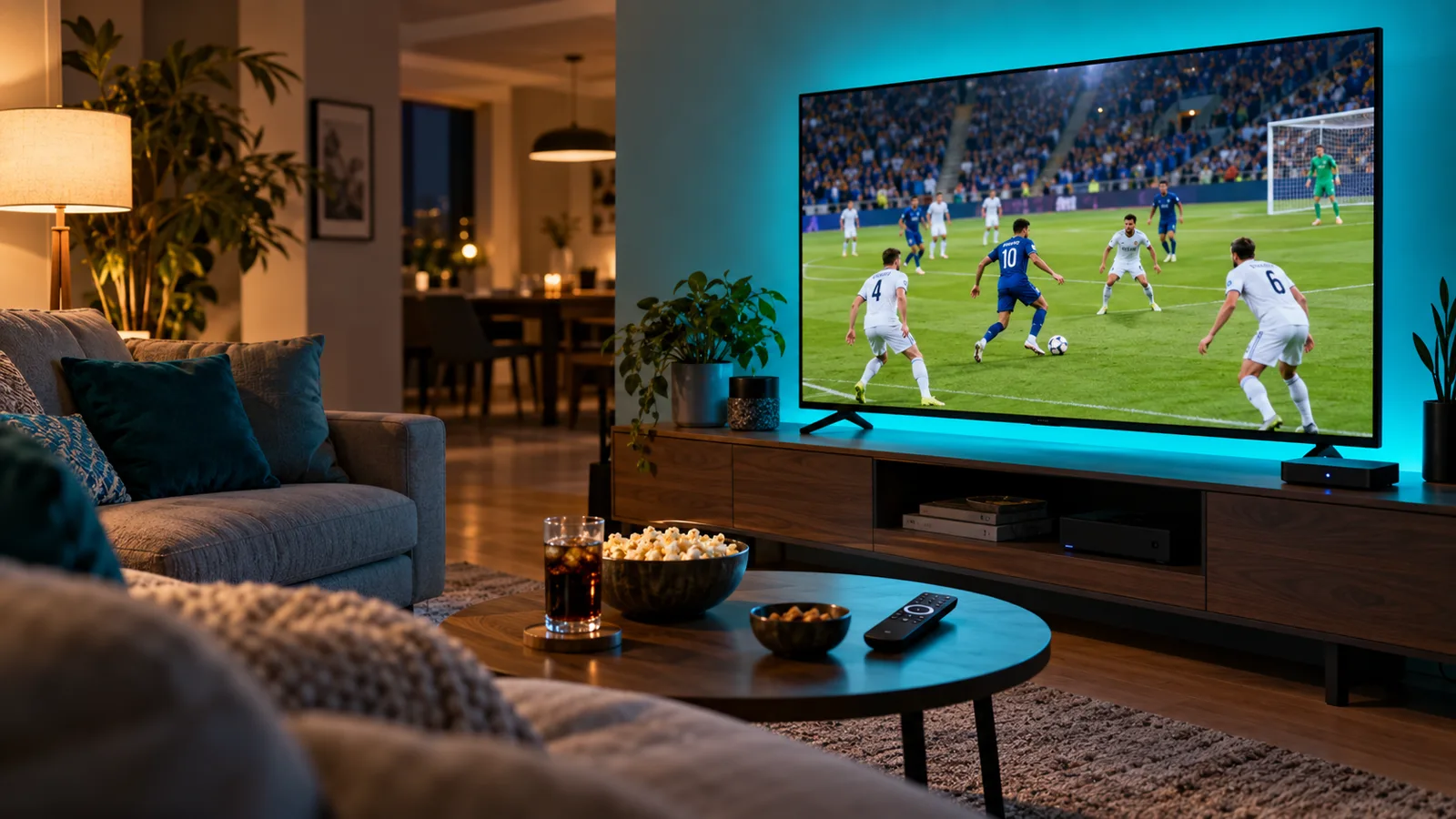 IPTV television displaying an original live football scene