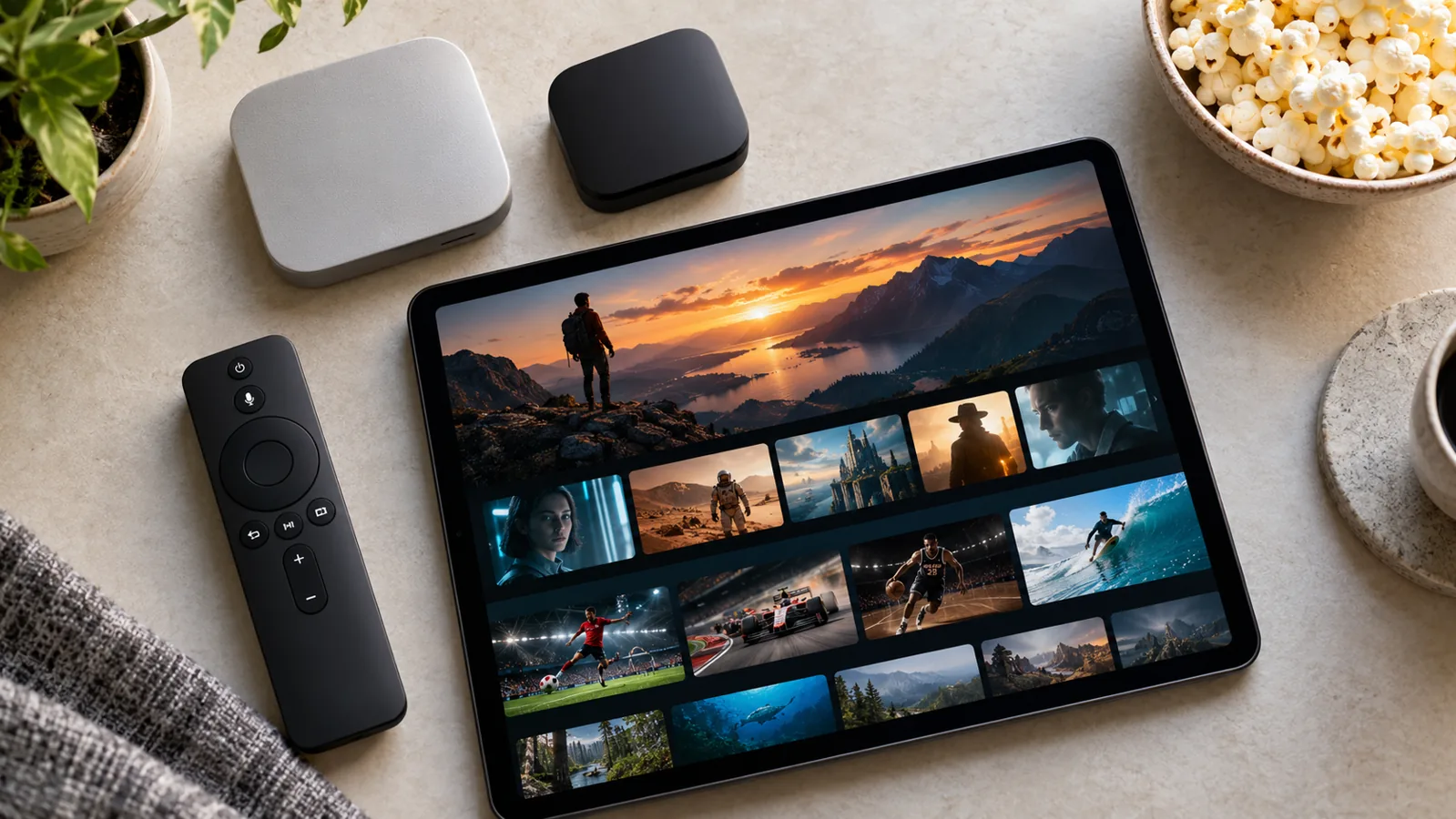 Streaming devices, a remote and an IPTV tablet arranged for comparing subscription options